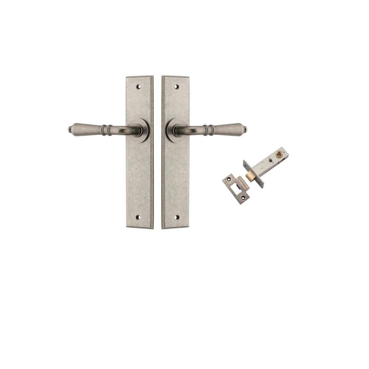 Sarlat Lever - Chamfered Backplate - Ella Grace - Iver - Distressed Nickel - Door Levers