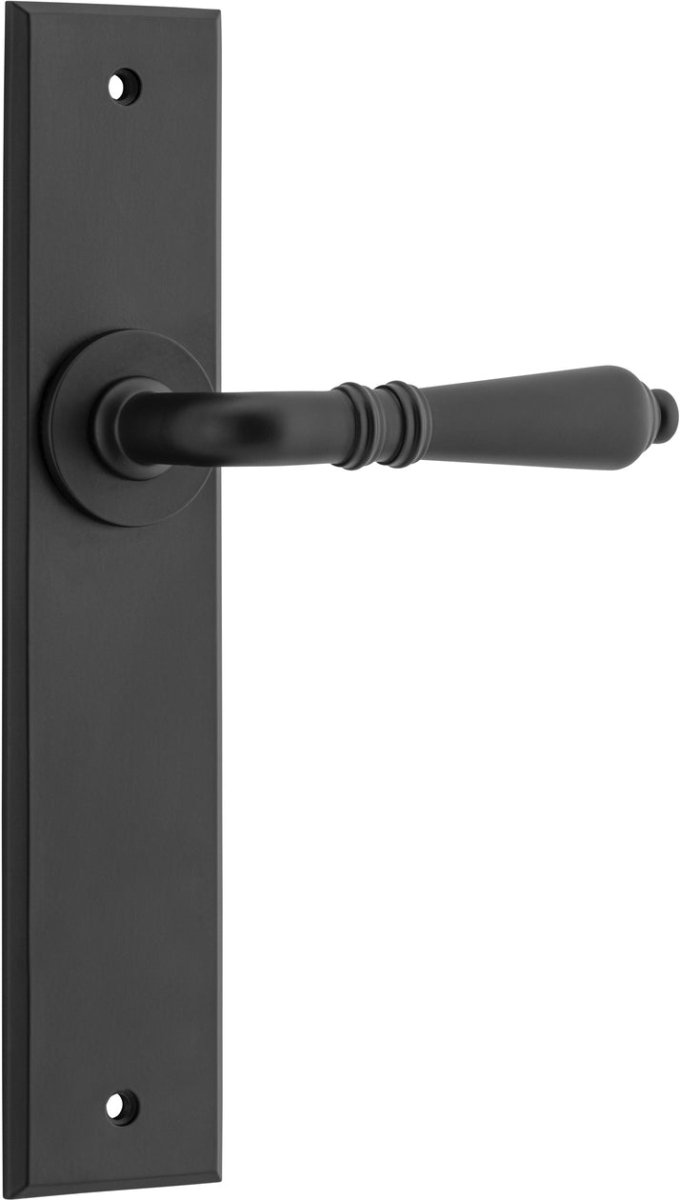 Sarlat Lever - Chamfered Backplate - Ella Grace - Iver - Matt Black - Door Levers