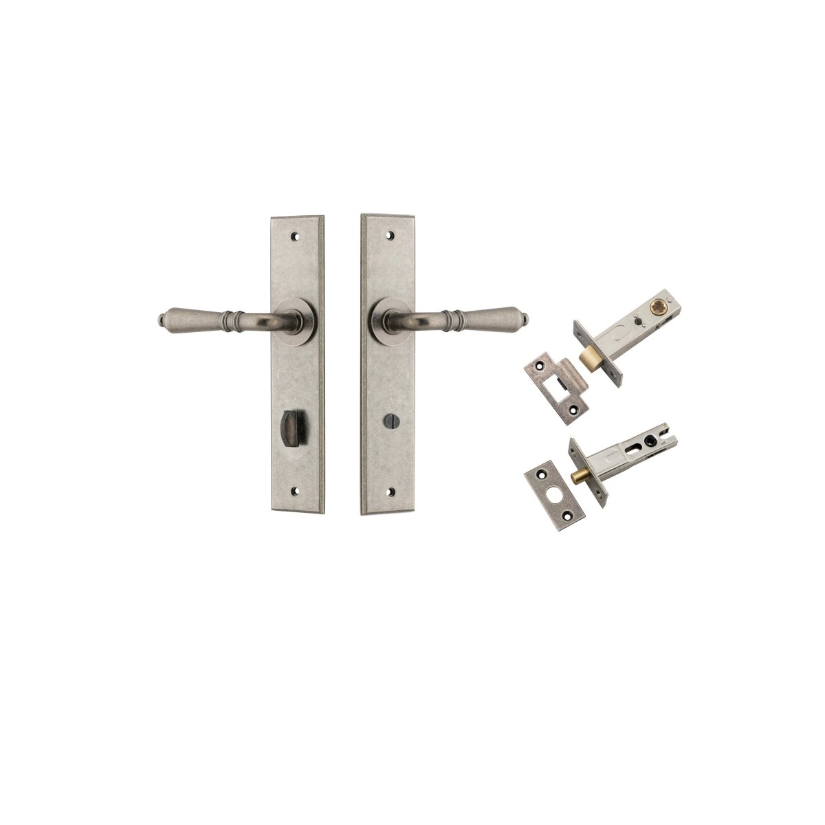 Sarlat Lever - Chamfered Backplate - Ella Grace - Iver - Distressed Nickel - Door Levers