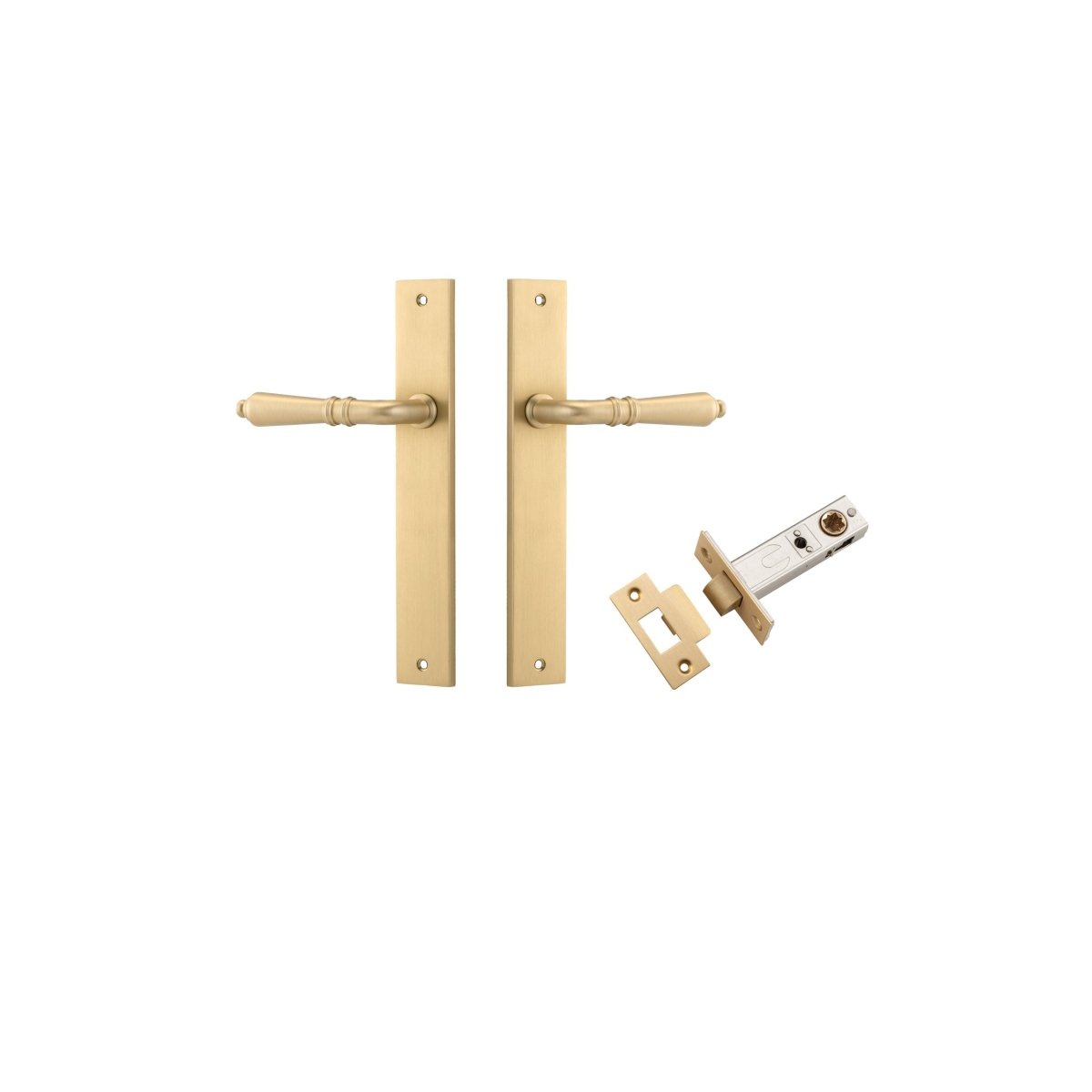 Sarlat Lever - Rectangular Backplate - Ella Grace - Iver - Brushed Brass - Door Levers