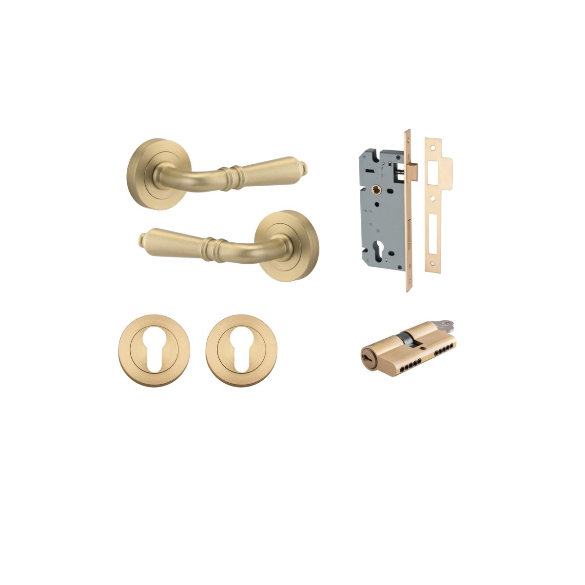 Sarlat Lever - Round Rose - Ella Grace - Iver - Brushed Brass - Door Levers