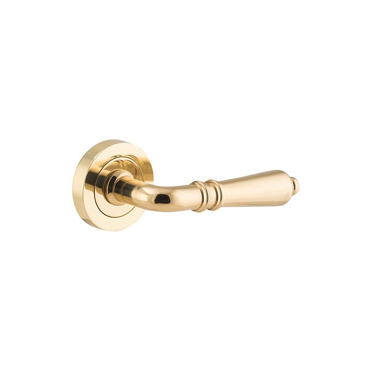 Sarlat Lever - Round Rose - Ella Grace - Iver - Polished Brass - Door Levers