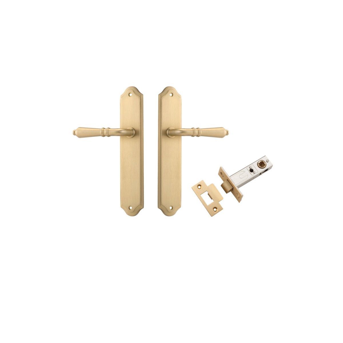 Sarlat Lever - Shouldered Backplate - Ella Grace - Iver - Brushed Brass - Door Levers