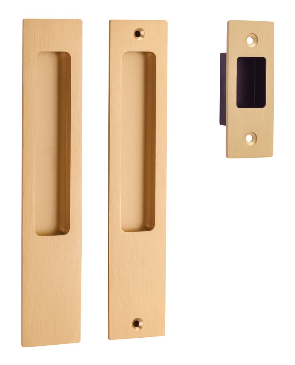 Sliding Door Flush Pull Passage - Rectangular - Ella Grace - Iver - Brushed Brass - Sliding Door Pulls