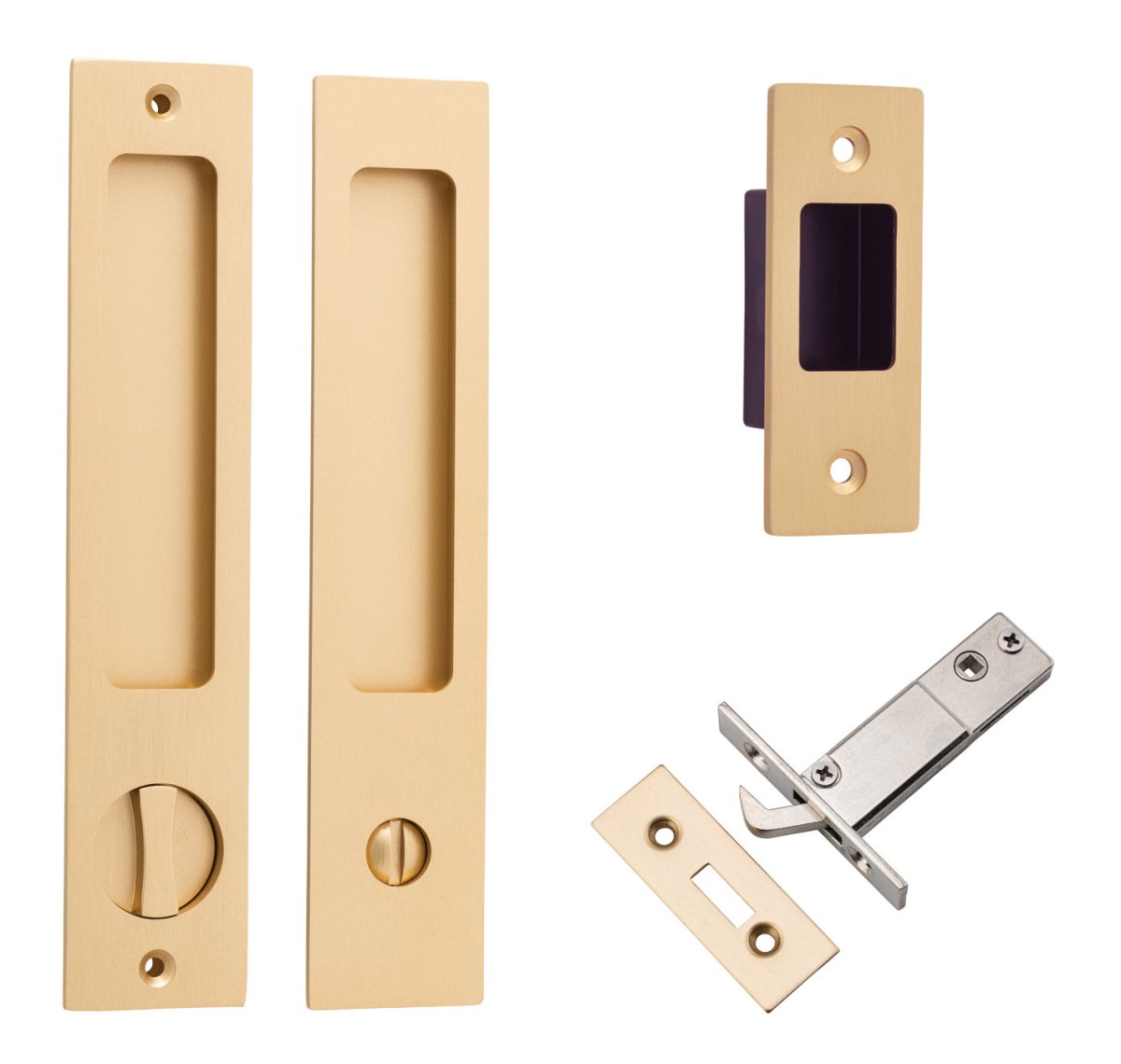 Sliding Door Flush Pull Privacy - Rectangular Turn - Ella Grace - Iver - Brushed Brass - Sliding Door Pulls