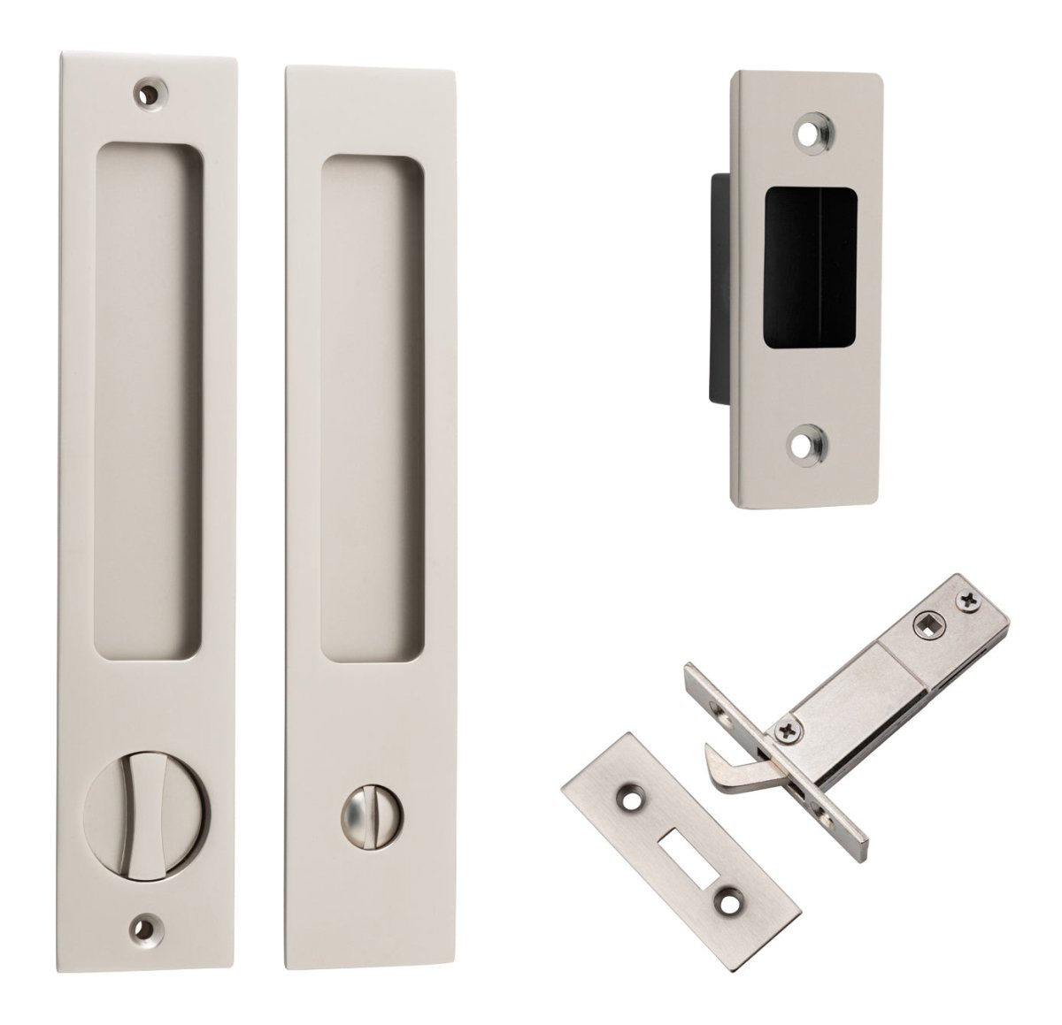 Sliding Door Flush Pull Privacy - Rectangular Turn - Ella Grace - Iver - Satin Nickel - Sliding Door Pulls