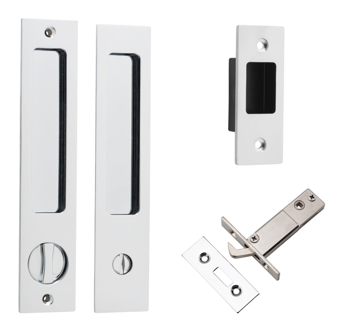 Sliding Door Flush Pull Privacy - Rectangular Turn - Ella Grace - Iver - Polished Chrome - Sliding Door Pulls