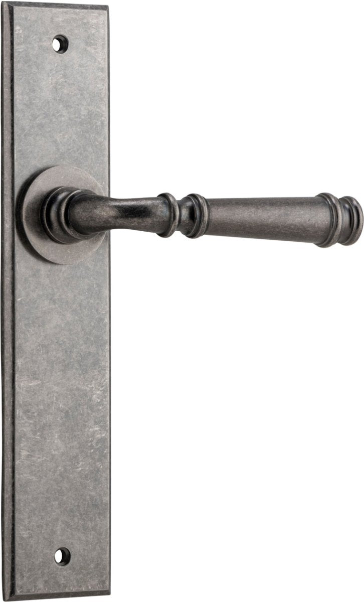 Verona Lever - Chamfered Backplate - Ella Grace - Iver - Distressed Nickel - Door Levers