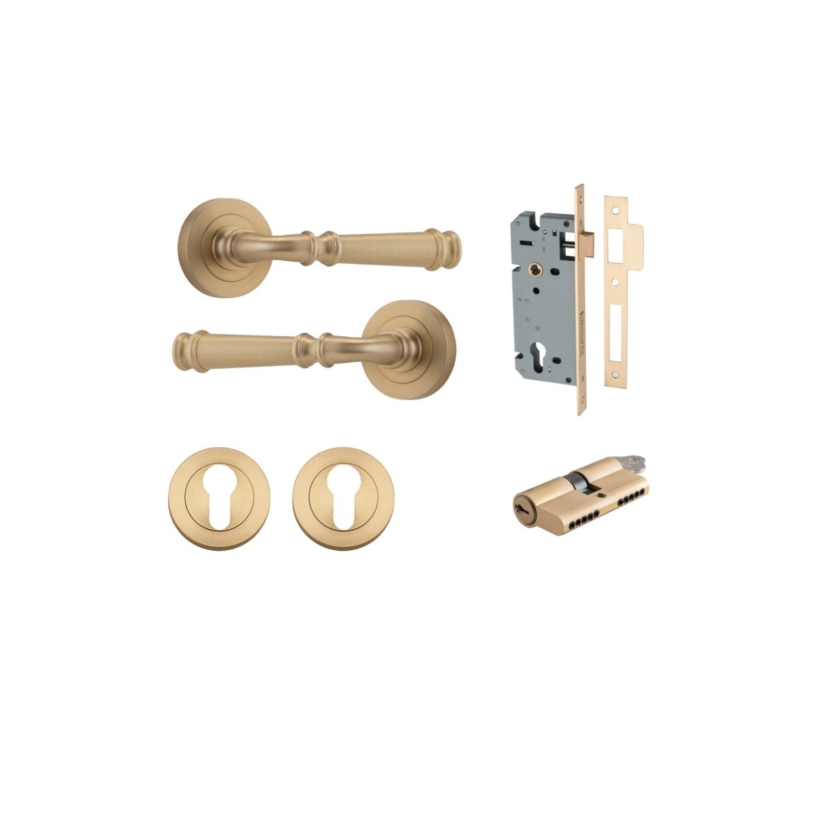 Verona Lever - Round Rose - Ella Grace - Iver - Brushed Brass - Door Levers